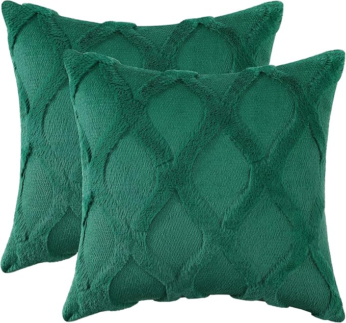 decorUhome Spring Euro Sham Throw Pillow Covers 22x22 Inch Set of 2, Soft Plush Faux Fur Wool Green Couch Pillow Covers, Decorative Neutral Pillow Cases for Bed Sofa Living Room Home Decor