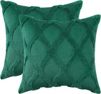 decorUhome Spring Throw Pillow Covers 16x16 Inch Set of 2, Soft Plush Faux Fur Wool Green Couch Pillow Covers, Decorative Neutral Pillow Cases for Bed Sofa Living Room Home Decor