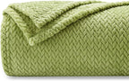 NEWCOSPLAY Super Soft Queen Blanket Green Premium Silky Flannel Fleece Leaves Pattern Lightweight Bed Blanket All Season Use (Green, Queen(90"x90"))