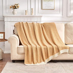 CozeCube Super Soft Fullfy Microfiber Reversible Knitted Blankets, Warm Cozy Fuzzy Plush Throw, Orange and White Melange Throw Blanket for Couch Bed Sofa, 50" x 60"