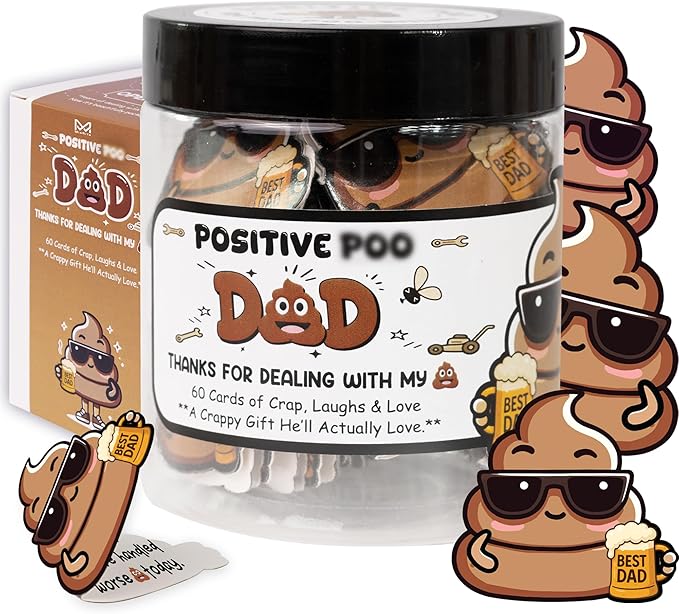 Positive Poo Gifts for Dad Jar – Funny for Dad, 60 Poop-Themed Affirmations, Christmas Gag Gifts for Dad, White Elephant Gift, Emotional Support Jar for Dads, Husbands & Bonus Dads