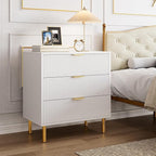 GarveeHome White Dresser, Modern 3 Drawer Dresser for Bedroom with Gold Handle and Large Drawer, Wood Double Chest of Drawers and Storage Organizer for Living Room, Hallway, Entryway