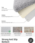 ILANGO Grey Bathroom Rugs 48" × 24" Non Slip & Super Absorbent Extra Thick Soft, Washable Bath Mat for Floor, Microfiber Plush Shaggy Bath Rug with Rubber for Bathtub Shower Room Sink