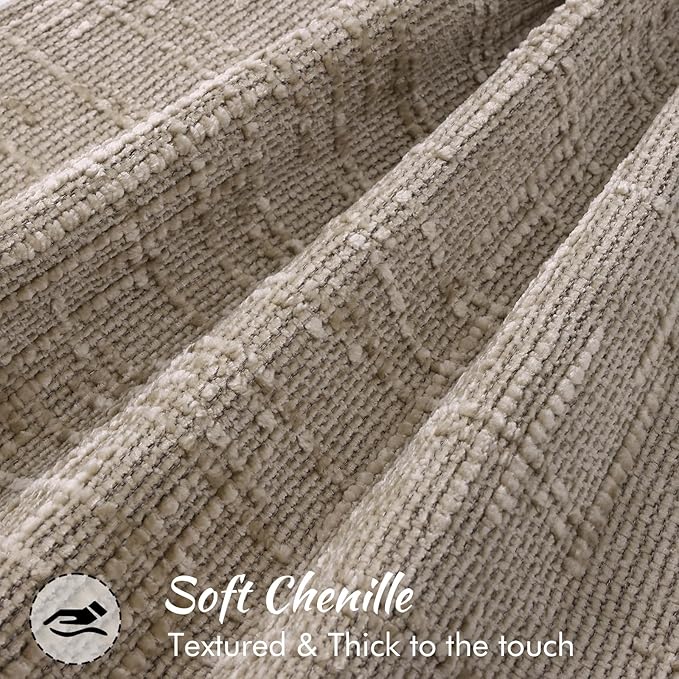 decorUhome Chenille Spring Throw Pillow Covers 18x18 Set of 2, Thick Textured Slubby Neutral Decorative Pillow Covers with Elegant Design for Couch, Sofa, Living Room, Oatmeal