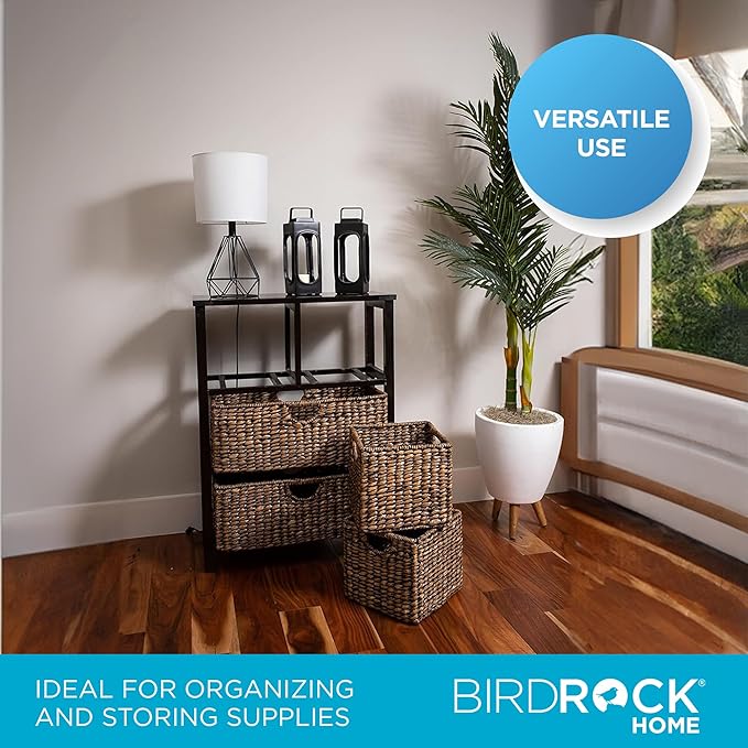 BIRDROCK Home Seagrass Cubby Dresser | 4 Drawer Bins | Decorative Wood Storage Cubbies Shelf Organizer | Industrial Furniture Chest Basket | Espresso
