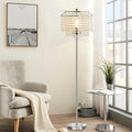 Luvkczc Crystal Floor Lamp, 64" Tall Modern Standing Lamps with Double-Layer Lampshade, On-Off Foot Switch, Silver Finish Pole Lamp for Living Room, Bedroom, Office, 8W Bulb Included