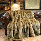 BATTILO HOME Luxury Golden Faux Fur Blanket, 60"x 80" Large Fur Throw Blankets for Bed, Couch, Soft Warm, Fuzzy, Fluffy, Golden with Back Tipped Blanket, Reversible to Plush Velvet