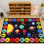 Kids Rug Outer Space Carpet for Playroom, ABC Educational Learning Area Rug, Non-Slip Solar System Road Play Play Rug for Kids Bedrooms, Classroom (Black, 110.2X78.7 INCH)