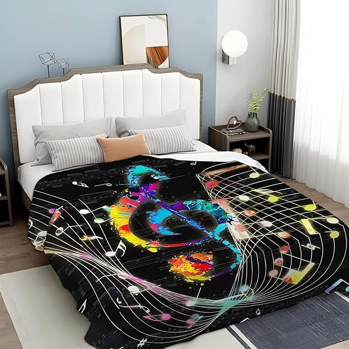 Music Blanket for Girls Women Music Notes Lovers Gifts for Boys Men Lightweight Fuzzy Throw Blanket Cozy Plush Flannel Fleece Blankets for Bed Decor 40"x50"