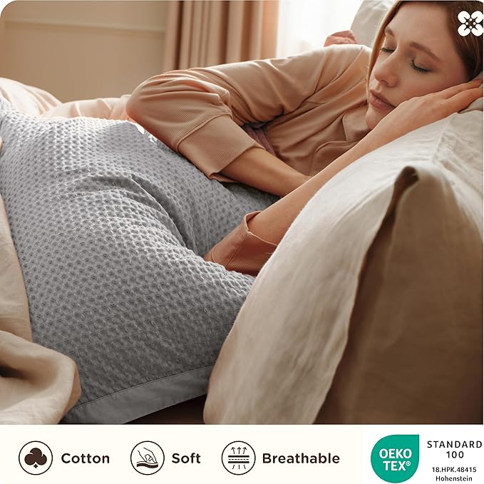 Bedsure Cotton Duvet Cover King - 100% Cotton Waffle Weave Grey Duvet Cover King Size, GentleSoft™ and Breathable Bedding Set for All Season, 3 Pieces, 104"x90"