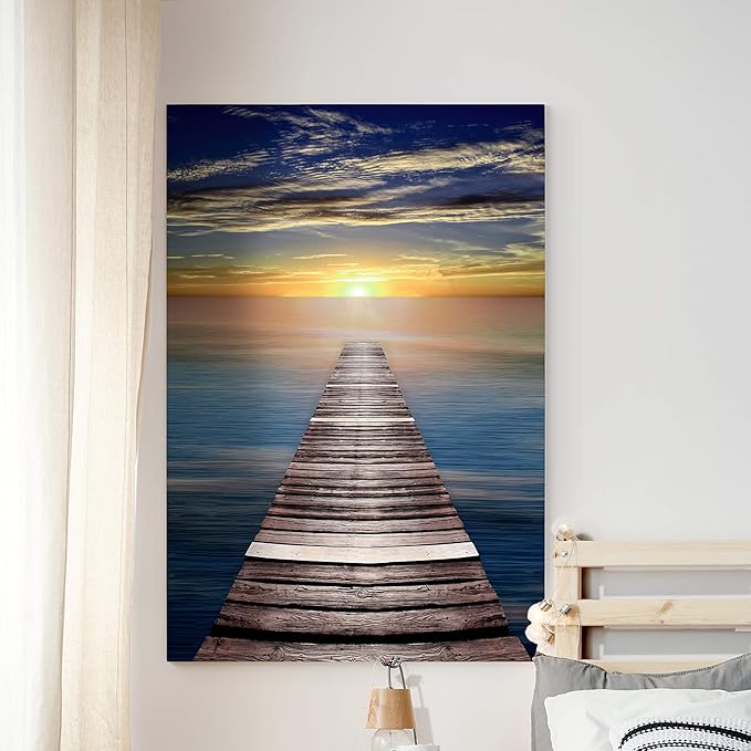 Renditions Gallery Canvas Nature Wall Art Home Scenic Paintings & Prints Calm Caribbean Dusk Glam Romantic Modern Wall Hanging Decorations for Bedroom Office Kitchen Artwork - 24"x36" LT06