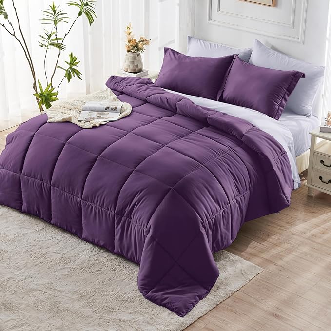 JOLLYVOGUE California King Comforter Set, Ultra-Soft Bed in a Bag Cal King Size 7 Pieces, Oeko-TEX Certified Bedding Set With Down Alternative Comforter, Sheets, Pillowcases & Shams, Purple & Lavender