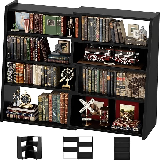 Armocity Book Shelf - Small Expandable Ladder Shelf, Short Corner Bookshelf for Small Spaces, 5 Tier Wood Narrow Bookcase, for Living Room, Bedroom, Entryway, Black