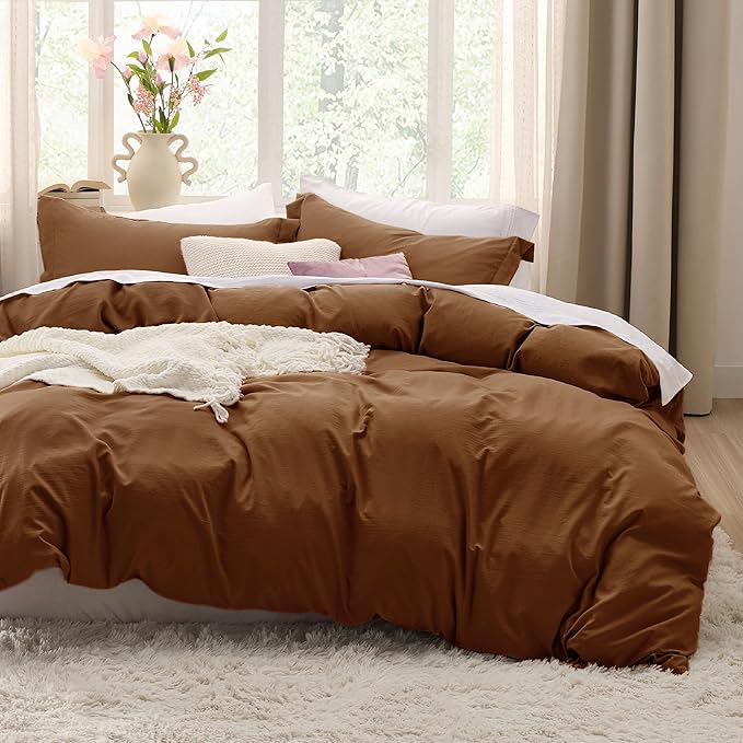 Bedsure Brown Duvet Cover King Size - 3 Pieces Prewashed Cotton-Like Extra Soft Bedding Set, Includes 1 Duvet Cover 104x90 Inches with Zipper Closure & 2 Pillow Shams, Comforter Not Included