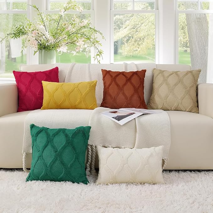 decorUhome Spring Throw Pillow Covers 18x18 Inch Set of 2, Soft Plush Faux Fur Wool Green Couch Pillow Covers, Decorative Neutral Pillow Cases for Bed Sofa Living Room Home Decor
