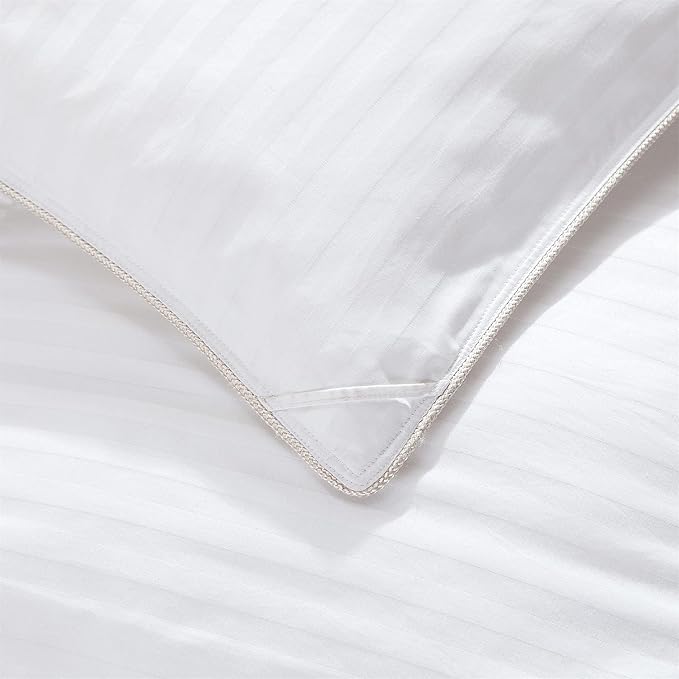 Luxurious All-Season Goose Down Feather Fiber Comforter Duvet Insert, Exquisite King White Stripe Design, Premium Baffle Box, 100% Cotton Down Proof Fabric, 65 oz. Fill Weight