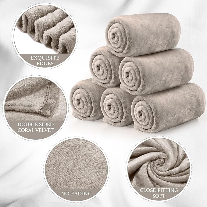 Tinideya 6 Pcs Flannel Fleece Throw Blanket Bulk 50 x 60 Inch Soft Fleece Blanket Warm Throw Blanket Coral Blankets for Couch Sofa Home Wedding Gifts Season (Camel Color)