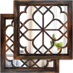 Wocred 2 PCS Square Wall Mirror,Gorgeous Rustic Farmhouse Accent Mirror,Caramel Color Entry Mirror for Bathroom Renovation,Bedrooms,Living Rooms and More(12”x12”)