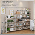 4NM Extra Wide 5 Tiers No Assembly Book Shelves, 51.2" H Folding Bookshelf Bookcase Open Industrial Foldable Shelves for Bedroom, Living Room, Home Office - Natural White