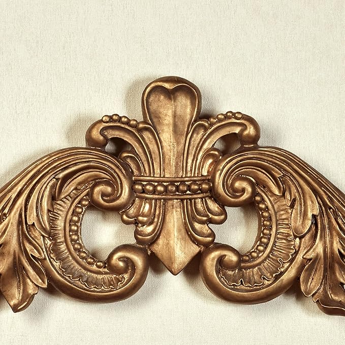 Salvatar Wall Art Topper | Large, Wide Doorway Design | Antique Aged Gold Metallic Finish | Openwork Acanthus Leaf Scrolls with Ornate Fleur De Lis | Hang Alone or Above A Door, Window, or Artwork