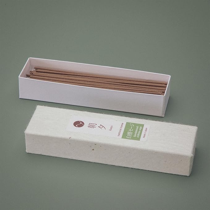 Asayu Japan Traditional Smoke Incense Sticks Sandalwood & White Sage Blend Fragrance Scent (40gr) for Morning Meditation, Relax or Yoga, Made in Japan (Sandalwood & White Sage Blend 20g)
