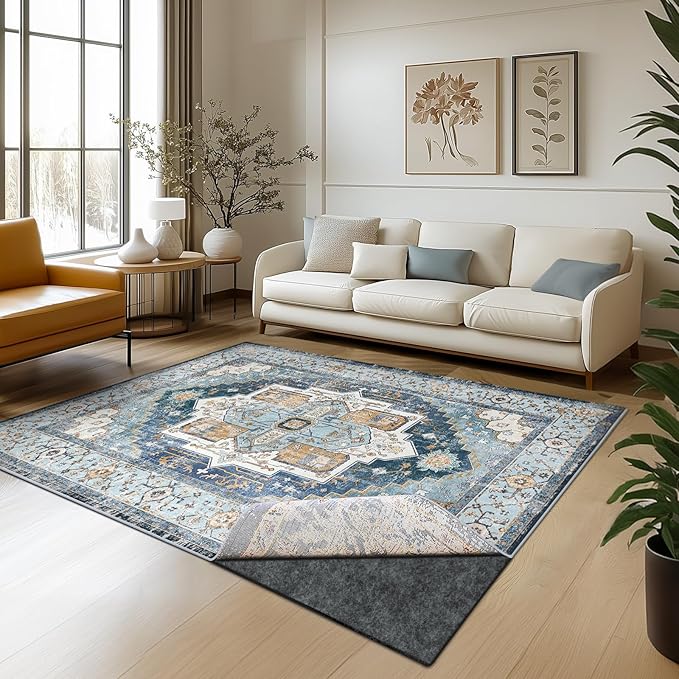 Waterproof Rug Pad, 7x9 ft Area Rug Non-Slip Carpet Pad, 1/4" Thick Non-Slip Rug Pads for All Floors and Finishes, Felt Pad for Hardwood Floors, Keeps Carpets in Place Soft and Safe