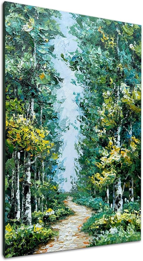 Alenoss Hand Painted Oil Painting on Canvas, Abstract Forest Landscape Painting, 28x40 inches, Green Artwork for Living Room Bedroom
