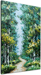 Alenoss Hand Painted Oil Painting on Canvas, Abstract Forest Landscape Painting, 28x40 inches, Green Artwork for Living Room Bedroom