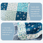 Whale Flotilla Patchwork Quilt King Size, Extra Soft Boho Floral Bedspreads for Bed Reversible Lightweight King Quilt Bedding Set Printed Coverlets with 2 Pillow Shams for All Seasons, Blue