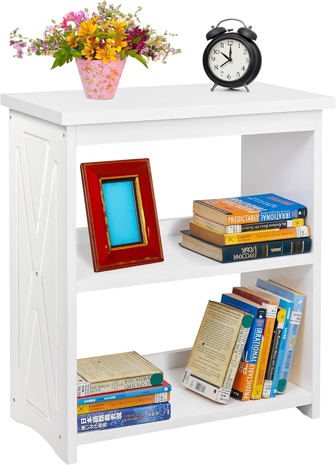 Natural Wood Bookshelf, 3 Tier Bookcase, Freestanding Display Storage Shelves Open Bookshelf for Bedroom, Living Room and Office (Brown, Open Table) (White, Table Open)