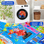 ABC Kids Rug Animals World Map 78.7'x110' Educational Baby Playmat Fluffy Non-Slip Preschool Rug Nursery Room Elementary Learning