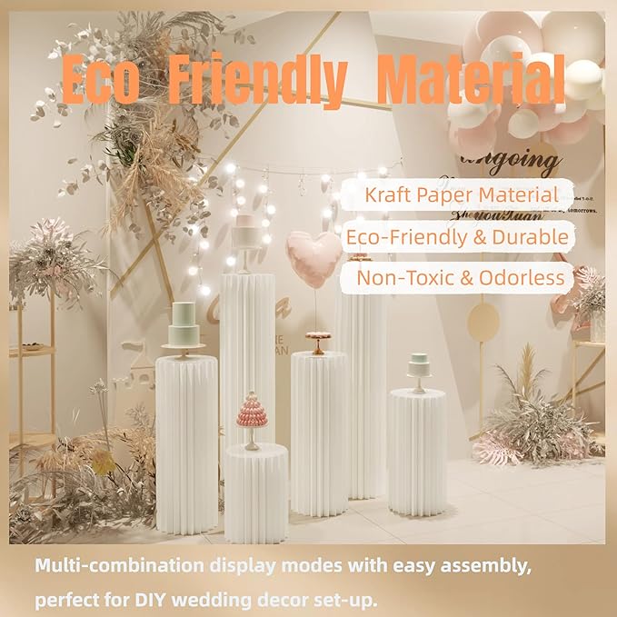 4Pcs Cylinder Display Stand - Foldable Paper Pedestal with Square Acrylic Plate for Shoes & Handbags, Retail Store, Boutique, Home & Wedding Decor, Party Events