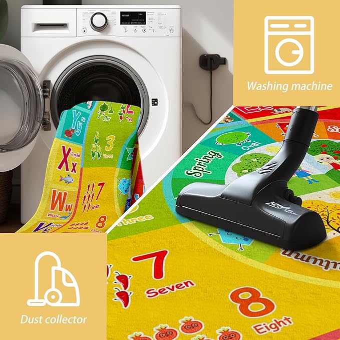 Kids Rug for Classroom & Playroom - ABC Alphabet Educational Area Rug with Animals Numbers & Colors - Non-Slip Carpet Playmat for Nursery Preschool Elementary 6x9 Feet
