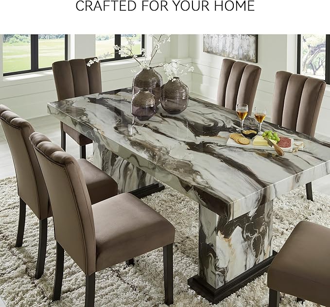 Signature Design by Ashley Jazmore Contemporary Velvet Upholstered High Back Dining Chair with Solid Wood Frame and Stitching Details, Set of 2, Dark Brown