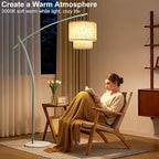Lightdot Arc Floor Lamp for Living Room, Modern Standing Tall Lamps with Double Linen Lampshade, Tall Hanging Pole Lamp with Bulb Included for Bedroom Sofa Beside/Corner Decor - Grayish Green