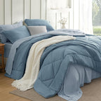 Bedsure Full Comforter Set - 7 Pieces Reversible Grayish Blue Bedding, Full Size Bed Set for All Seasons, Bed in a Bag with Down Alternative Comforter, Sheets, Pillowcases & Shams