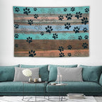 VUMIVI Dog Paw Print Tapestry Rustic Farmhouse Vintage Wood Paneling Home Decor Tapestry Wall Hanging for Living Room Bedroom Dorm Classroom Aesthetic Decor W90xL60in