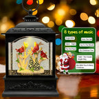 Christmas Snow Globes Lantern with Music & Timer - USB/Battery Operated LED Glittering Globe Lantern, Snow Globe Decoration for Home Holiday Decor (Red Robin)