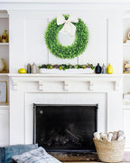 Vlorart 24 Inch Faux Round Boxwood Wreath, Weatherproof Front Door Large Wreaths Artificial Spring Summer Greenery Wreath with Sash for Farmhouse Wedding Year Round Indoor and Outdoor
