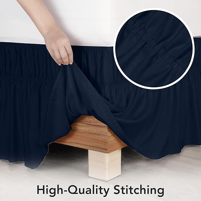 Utopia Bedding Twin Elastic Bed Ruffle - Easy Wrap Around Ruffle - Microfiber Bed Skirt with Adjustable Elastic Belt 16 Inch Tailored Drop - Hotel Quality Bedskirt, Fade Resistant (Twin, Navy)