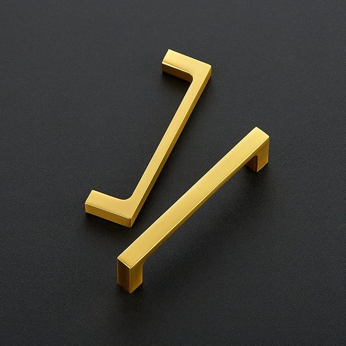 Ravinte 20 Pack Solid 4 Inch Square Cabinet Handles - Brushed Brass Drawer Pulls - Kitchen Hardware and Handles