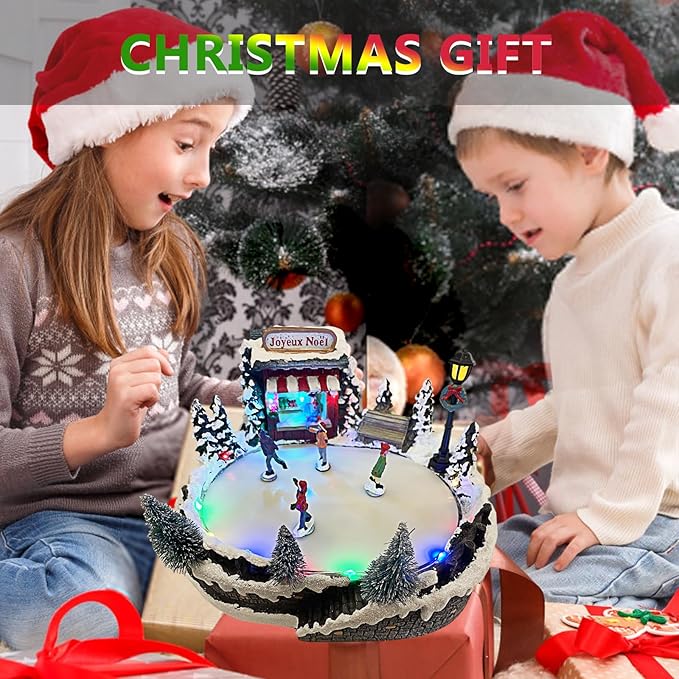 Christmas Village House Collectible Building Christmas Decor Estatua de la cabaña del Pueblo navideño Home Decoration Snow Globe Display Skating Pond Animated Theme Park with 8 Music (M)