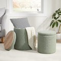 Royal Windsor Boucle Round Ottoman with Storage Set of 2,Small Foot Stool Ottoman for Living Room,Small Coffee Table, Vanity Stool with Storage for Bedroom, Green