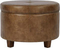 HomePop Large Leatherette Storage Ottoman - Distressed Brown Faux Leather