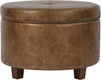 HomePop Large Leatherette Storage Ottoman - Distressed Brown Faux Leather