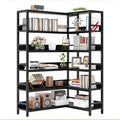 IRONCK Corner Bookshelf 6 Tiers, Industrial Corner Bookcase with Baffles Etagere, L Shaped Bookshelves with Metal Frame, Corner Shelf Storage Rack for Living Room Home Office