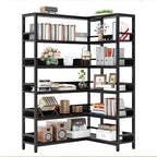 IRONCK Corner Bookshelf 6 Tiers, Industrial Corner Bookcase with Baffles Etagere, L Shaped Bookshelves with Metal Frame, Corner Shelf Storage Rack for Living Room Home Office