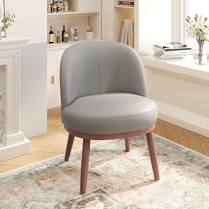Accent Chair Mid-Century Modern Chair PU Leather Upholstered Armless Chair Set of 1, Suitable for Living Room, Bedroom, Balcony,Light Gray