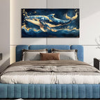 JEAWA Large Canvas Wall Art, 24x48 IN Ocean Blue Whale Animal Pictures Print Hand-drawn Gold Foil Texture Cool Wall Painting for Living Room Bedroom Kitchen Study Home Posters Decor