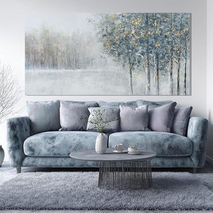 ZENPEE Grey and Blue Tree of Life Wall Art, Large Nature Wall Decor for Bedroom, Office, or Dining Room, Cuadros para Comedor Elegantes y Modernos, 24" x 48"